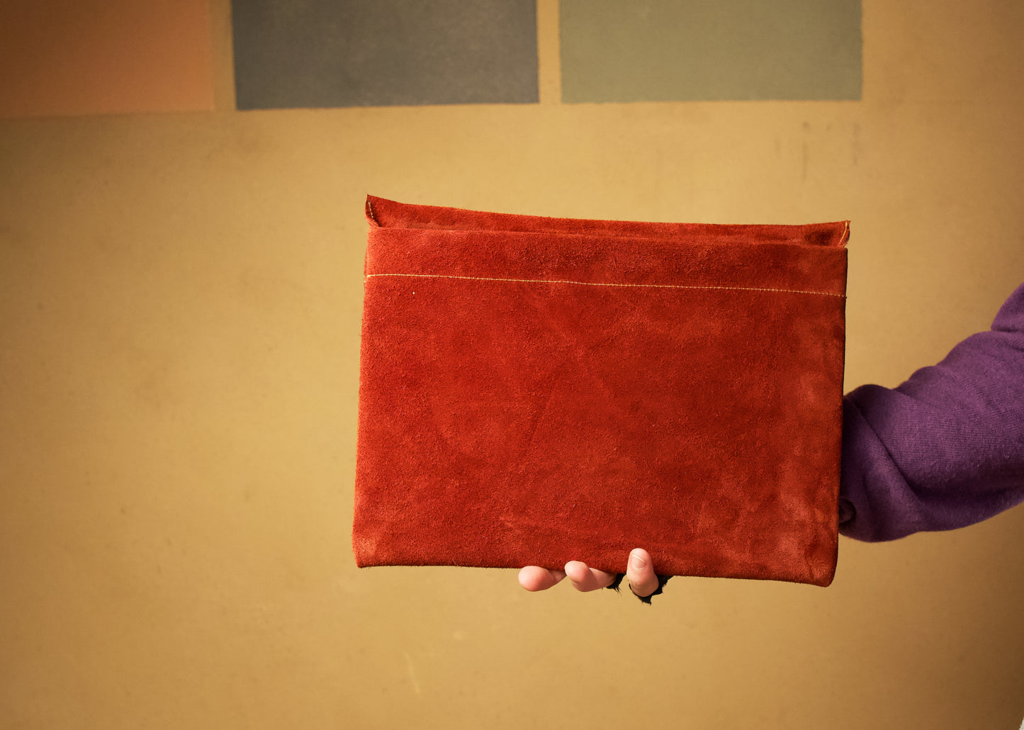 Macbook Sleeve - Red Velour Leather